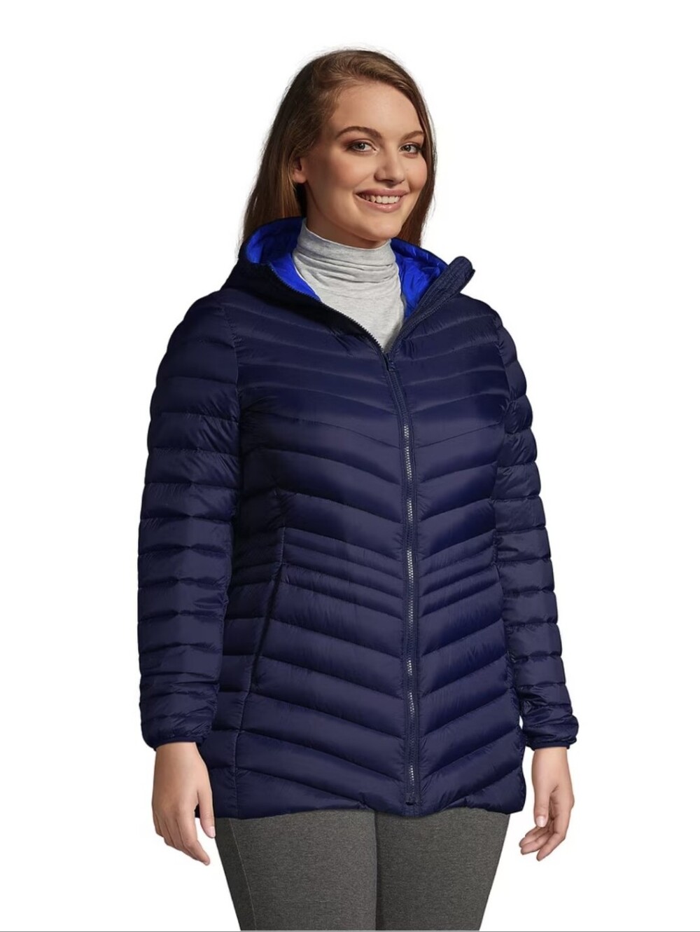 Lands End Womens Wanderweight Packable Down Long Jacket Feep Sea Navy